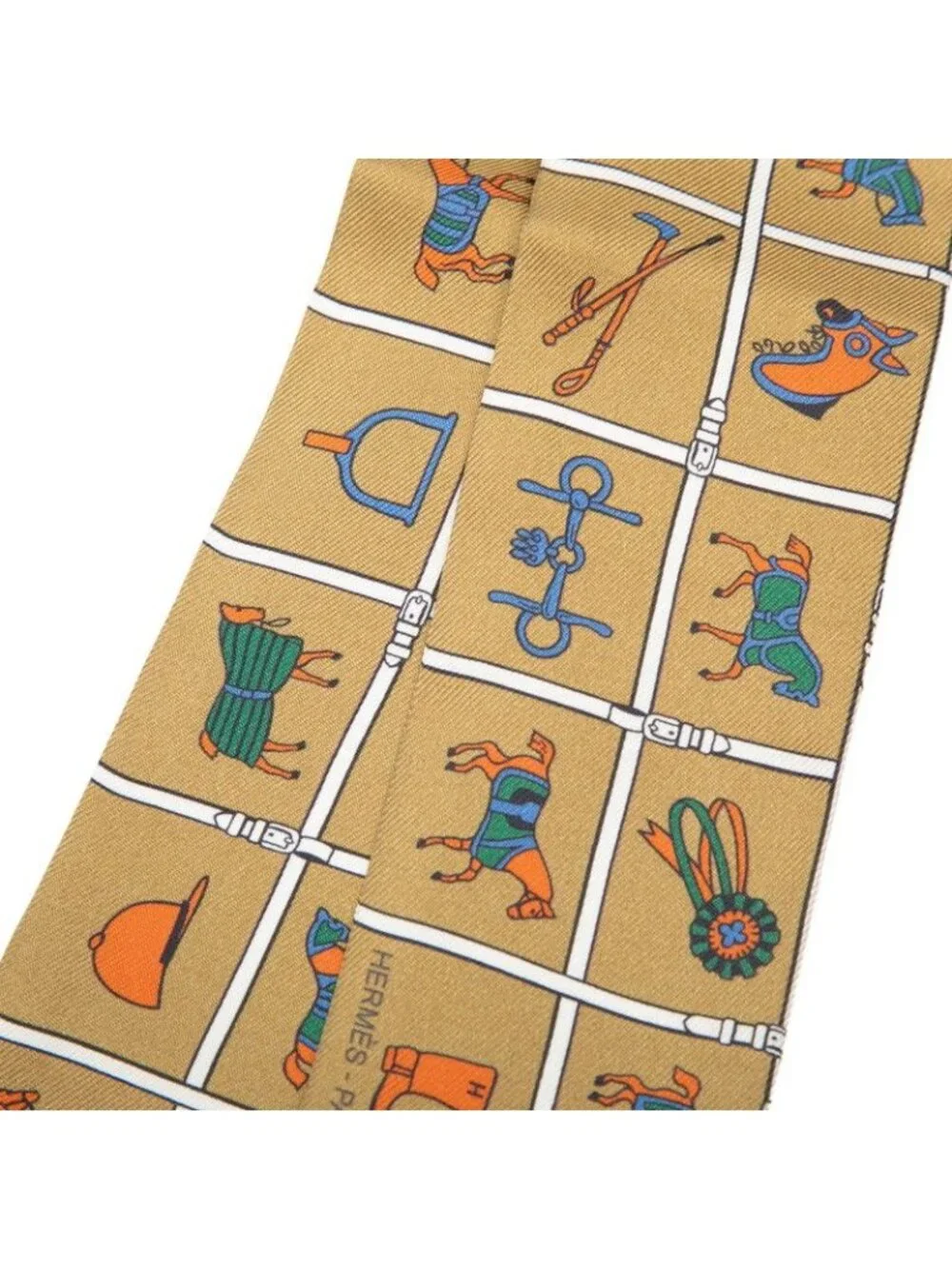 Hermes Twilly Horsewear Couvertures Et Tenues de Jour Scarf New Tag Brown Silk - Picture 2 of 5